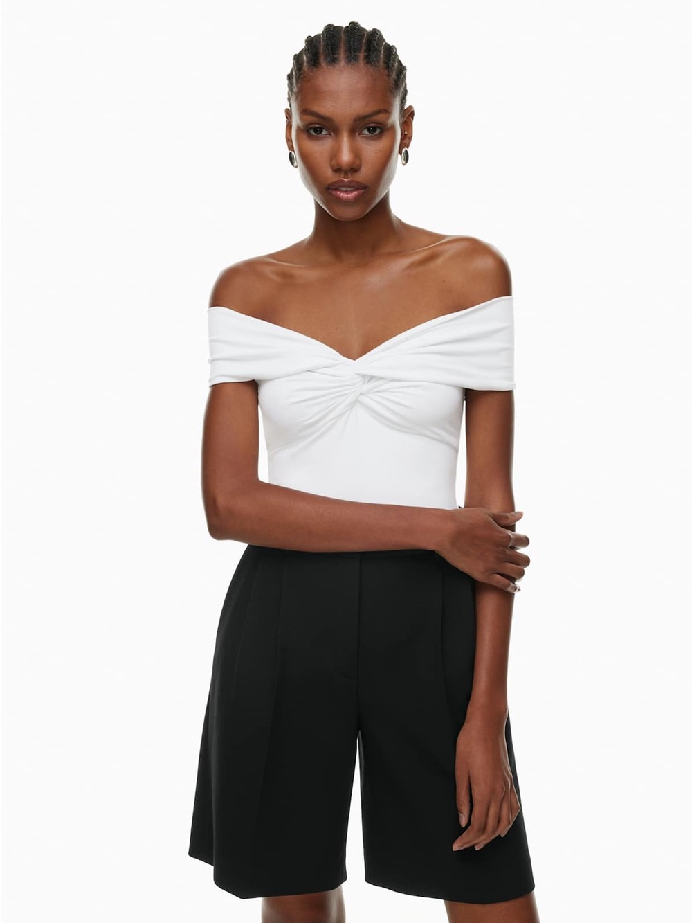 Aritzia Contour White Off Shoulder Twist Top
